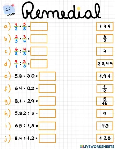 Multiplicación y división de fracciones y decimales