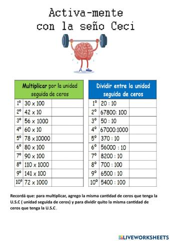 Multiplicar y dividir por la unidad seguida de ceros