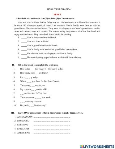 Final test-Grade 4