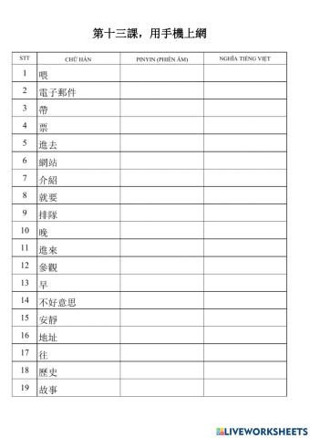 Từ vựng bài 13 quyển 1