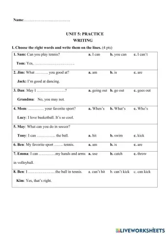 Unit 5: Sports and Hobbies (Writing) - Grade 3