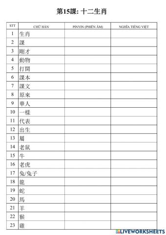 Từ vựng bài 15 quyển 1