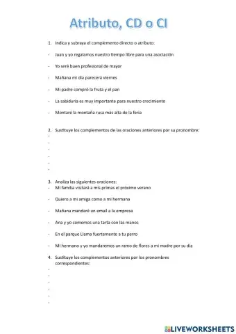 Análisis de frases: Atributo, CD y CI