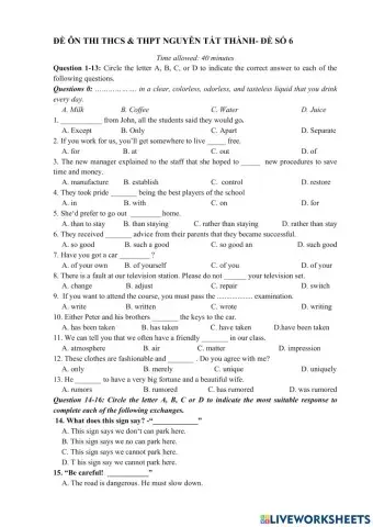 Đề thi vào 6 NTT số 6