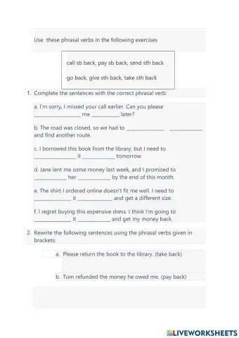 Phrasal verbs with BACK