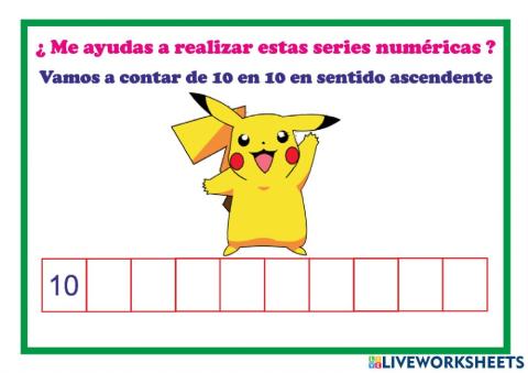 Serie numérica + 10 -10 con Pikachu