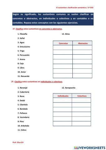Sustantivo: clasificación semántica