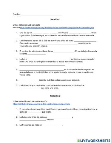 Intro to Waves WebQuest SPANISH