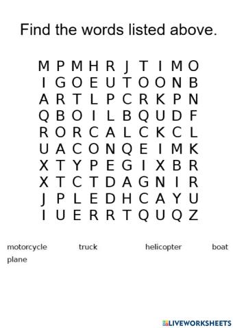 Transportation Wordsearch