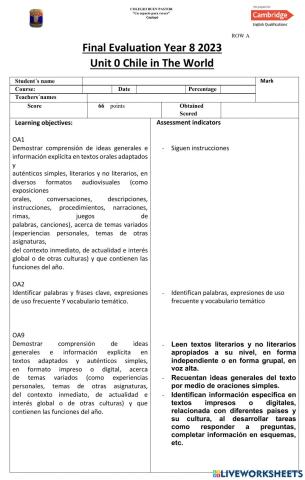 Evaluation Unit 0 Row A