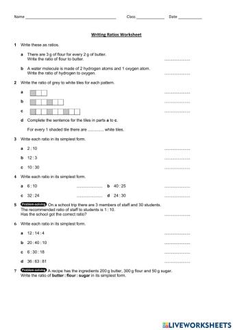 Writing Ratios Worksheet