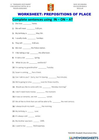 Prepositions of time