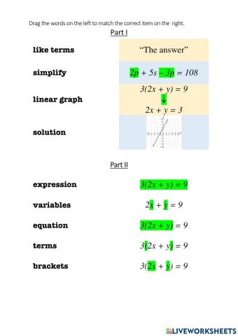 Algebraic terms definition match