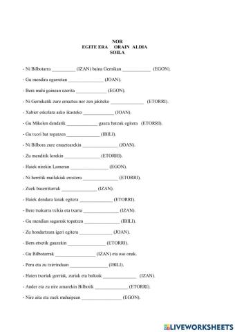 Nor aditz soila orain aldia