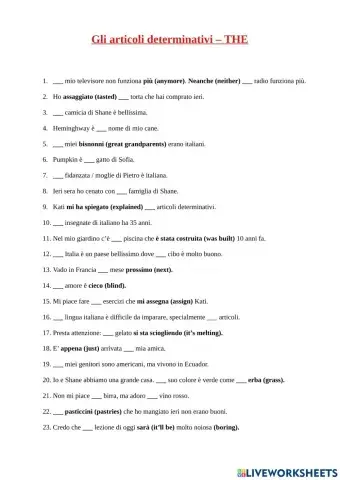 Gli articoli determinativi