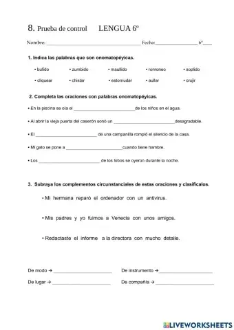 Evaluación 8 de Lengua