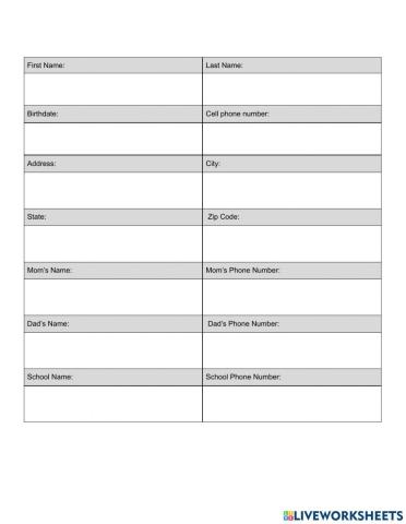 Personal Information Form
