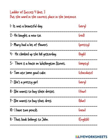 Modifiers before a Noun