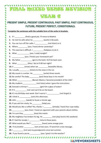 Y6 - final verb tense revision