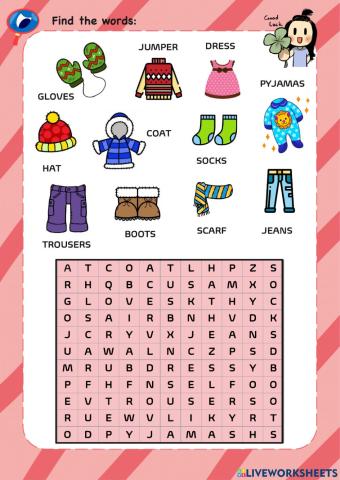 Clothes wordsearch