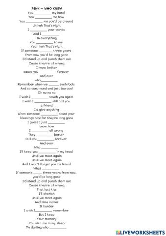 SImple Past Song -Who knew--Pink