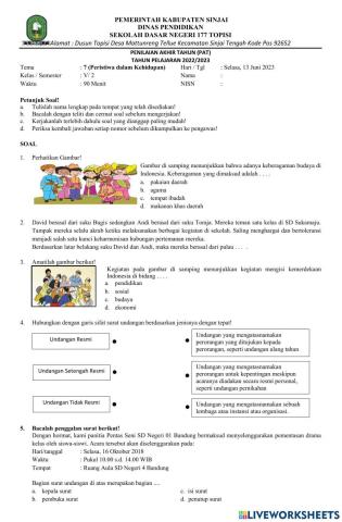Soal PAT Tema 7 Kelas 5