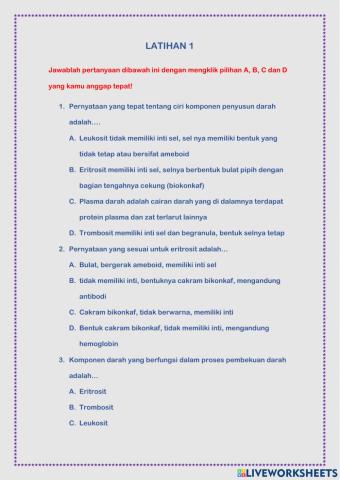 Latihan 1 sistem peredaran darah