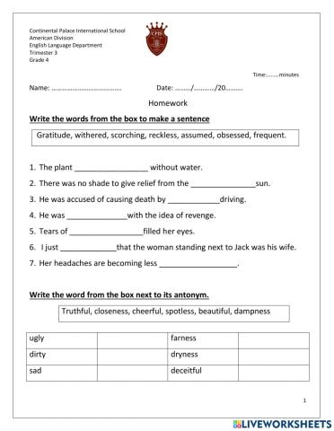 Grammar & vocabulary revision Grade 4