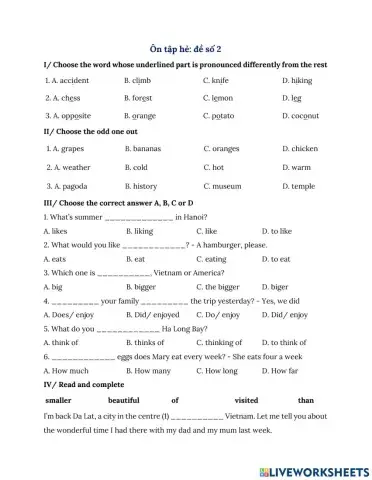 Ôn tập hè lớp 5 (đề số 2)