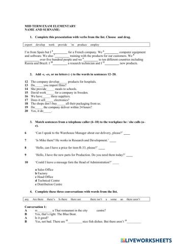 Mid Term Exam Elementary