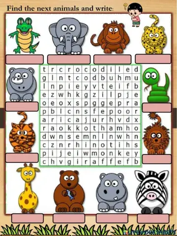 Wild animals wordsearch