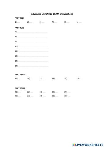Advanced listening answersheet