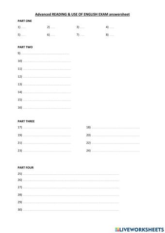 Advanced Reading & Use of English March 2023 ANSWERSHEET