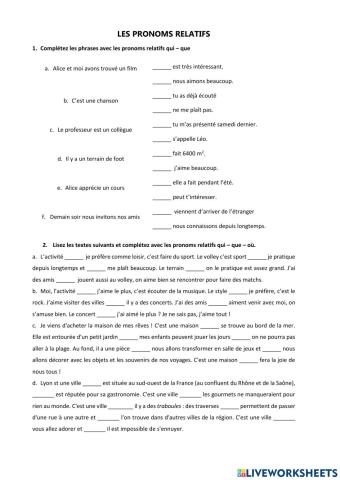 Les relatifs qui que où