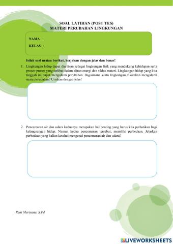 Soal latihan (Post Tes) Perubahan Lingkungan