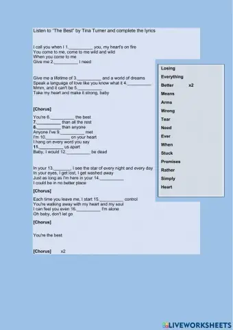 Song worksheet -The Best- Tina Turner