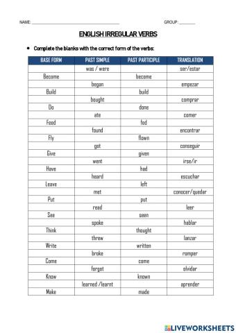 30 irregular verbs