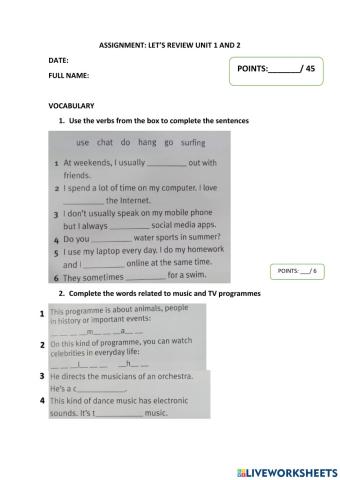 Assignment unit 1 and 2