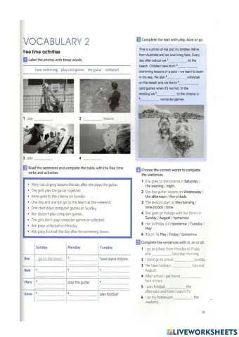 Free time activities