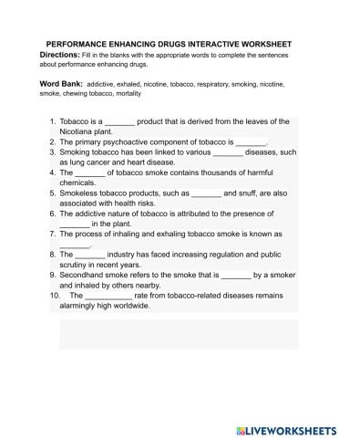 Tobacco Lesson 1 Interactive Worksheet