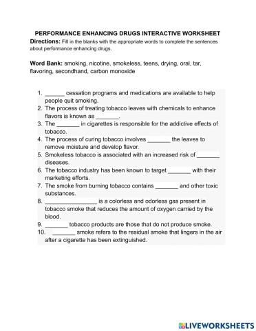Tobacco Lesson 2 Interactive Worksheet
