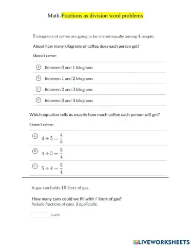 Fractions as division word problems