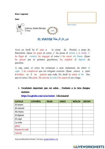 El viatge. Aprenem el vocabulari específic!