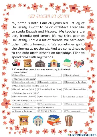 Reading A1 My name is Kate