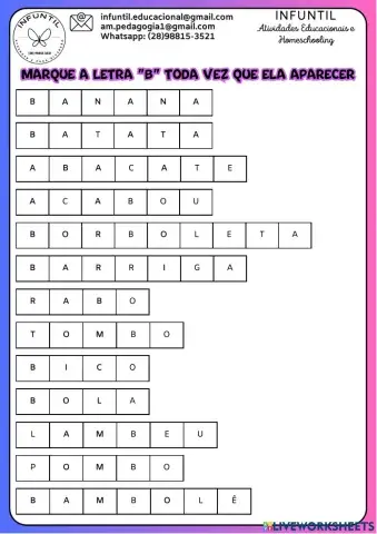 Marque a letra b sempre que ela  aparecer