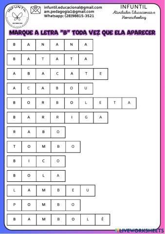 Marque a letra b sempre que ela  aparecer