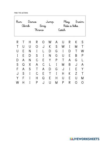 Actions wordsearch