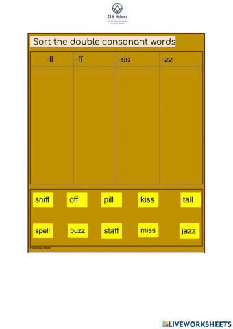 Double consonants: -ff, -ll, -ss, -zz