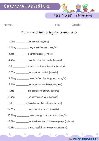 Grammar verb to be -affirmative, negative G.7