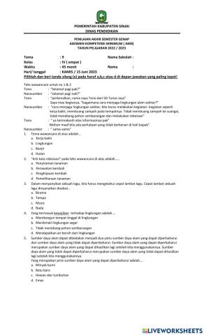 PAT TEMA 9 Kelas 4 2023